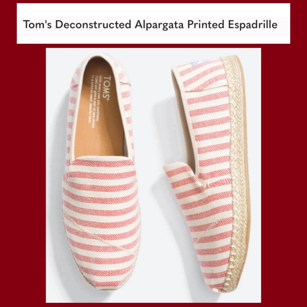 Tom’s red stripe deconstructed Espadrille flat EUC SZ 9.5